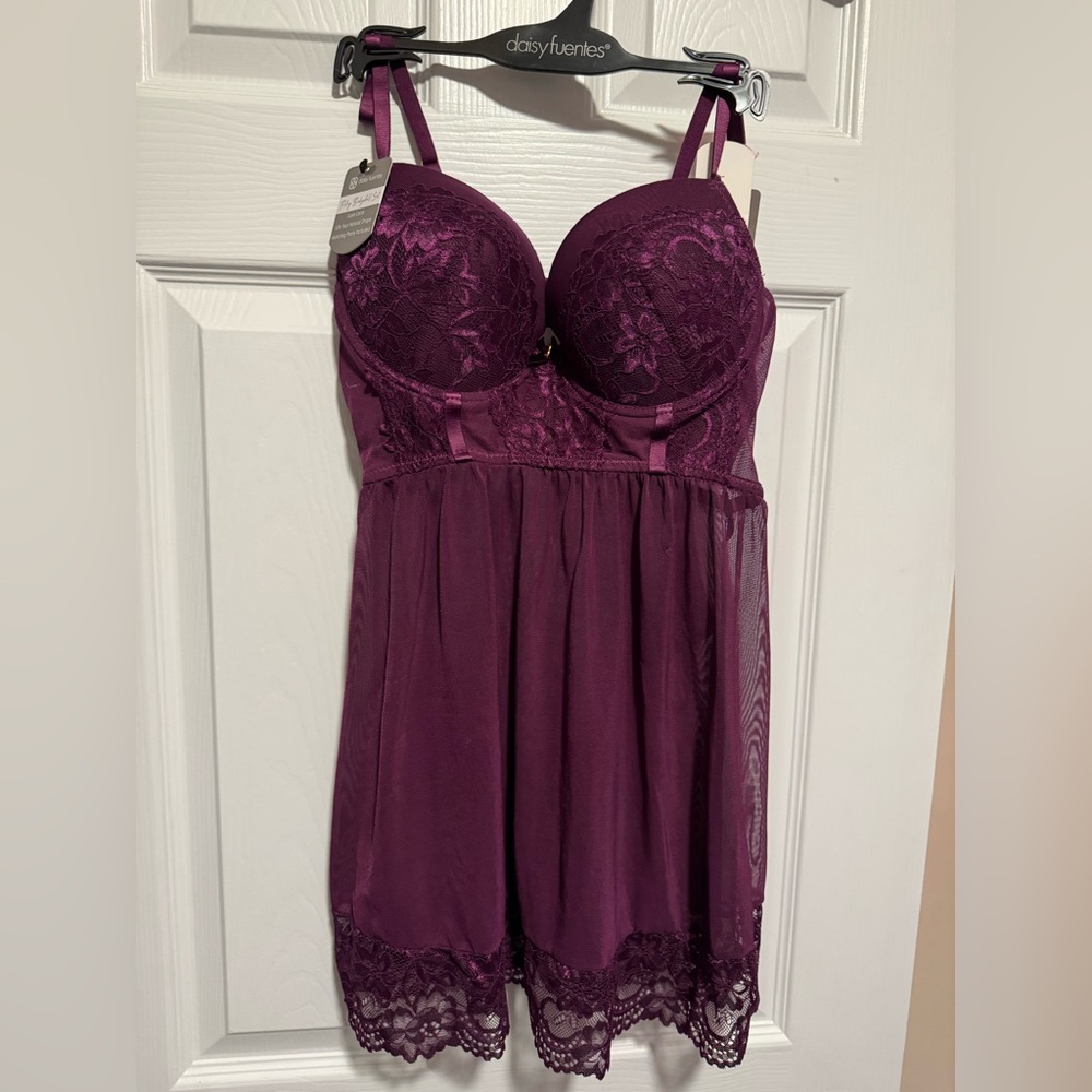 Daisy Fuentes Purple Lace Babydoll Set L